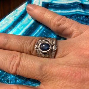 Beautiful star blue ruby, CZ and sterling ring size 6